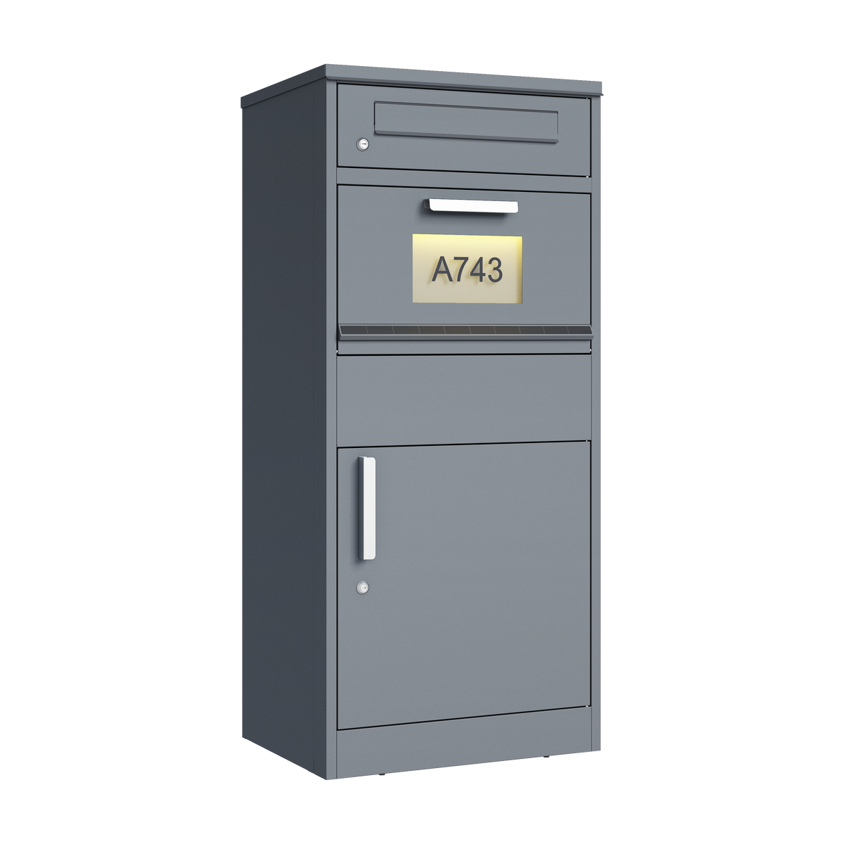 Schweng 2-in-1 Paketbox mit Briefkasten und LED-Beleuchtung – Verzinkter Stahl, abschließbar, 112 cm