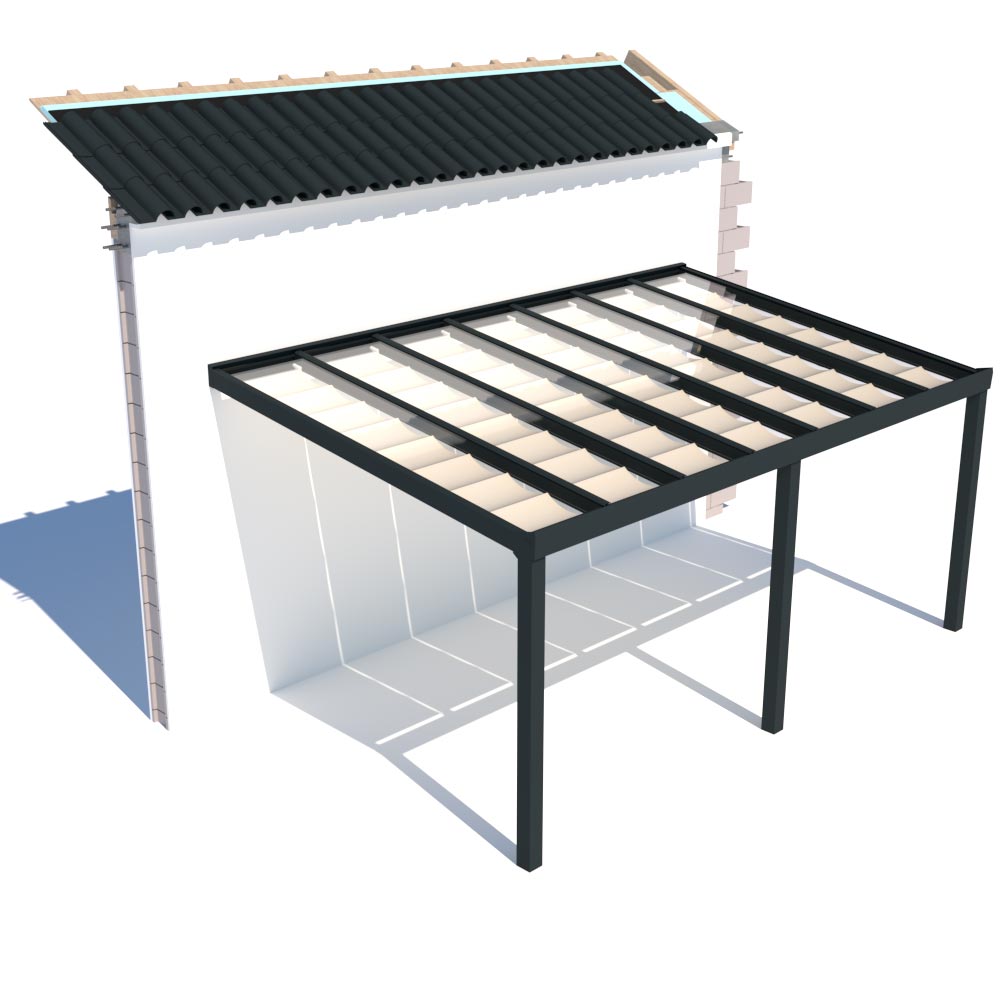 Schweng Economy Terrassenüberdachung - Weiß - Breite 7,06 m - Tiefe 2,55 m