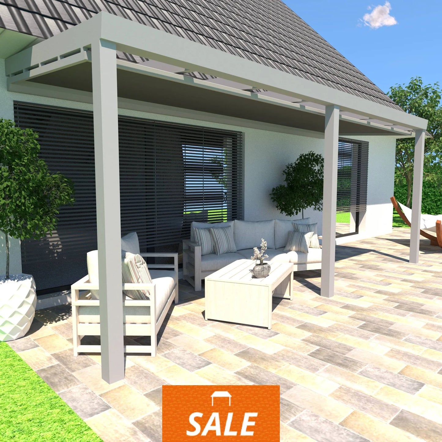 Schweng Terrassenüberdachung S400 mit Unterdachmarkise - 7,00 m x 3,90 m - inkl. Montage