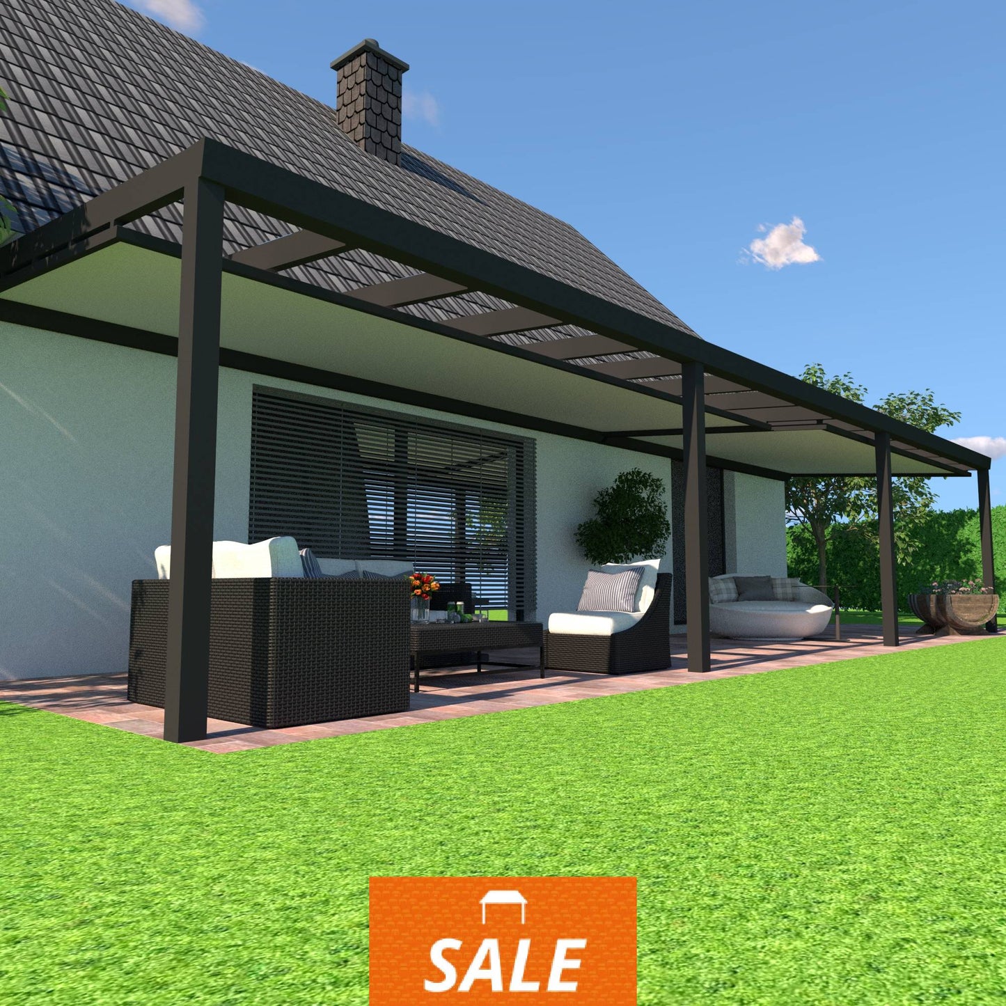 Schweng Terrassenüberdachung S400 mit Unterdachmarkise - 11,80m x 2,87m - inkl. Montage