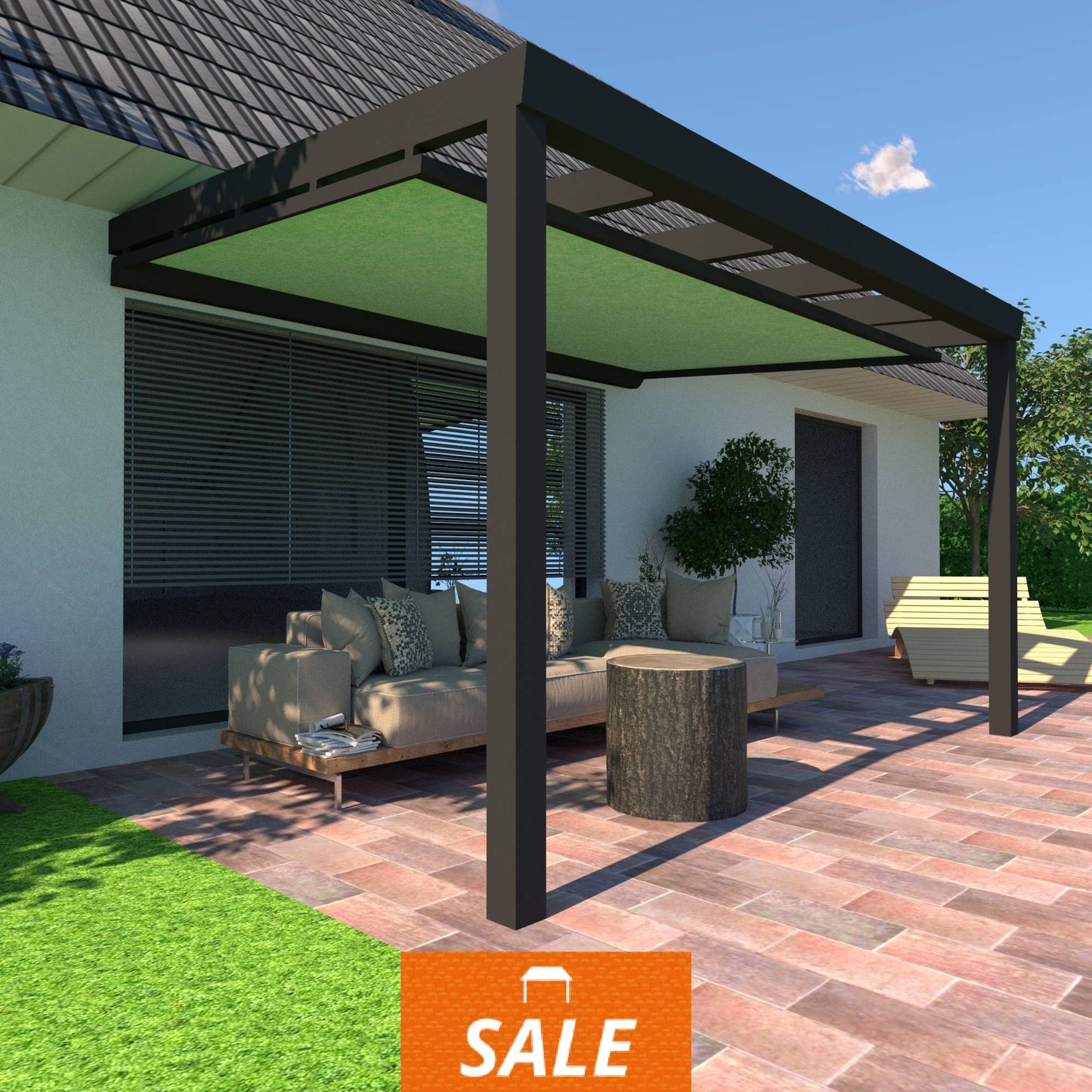 Schweng Terrassenüberdachung S400 mit Unterdachmarkise - 3,69 m x 2,66 m - inkl. Montage