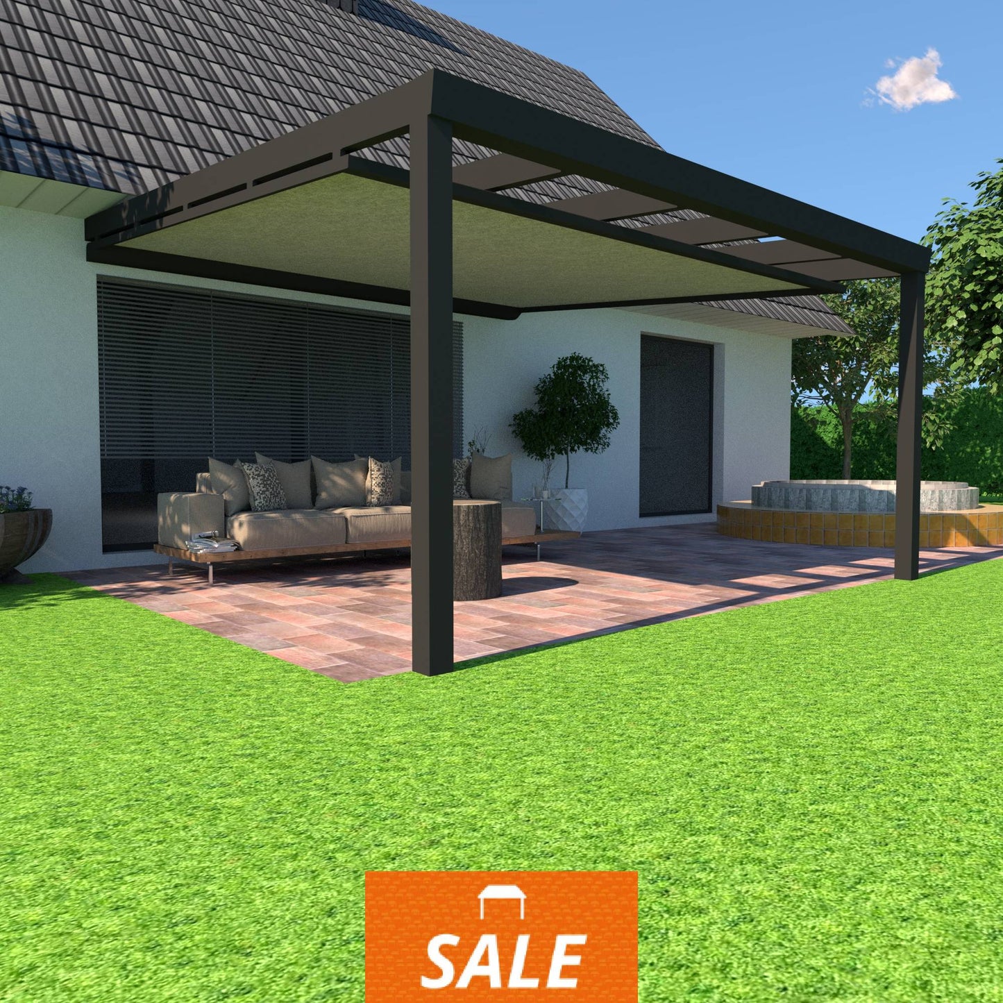 Schweng Terrassenüberdachung S400 mit Unterdachmarkise - 3,98 m x 4,15 m - inkl. Montage