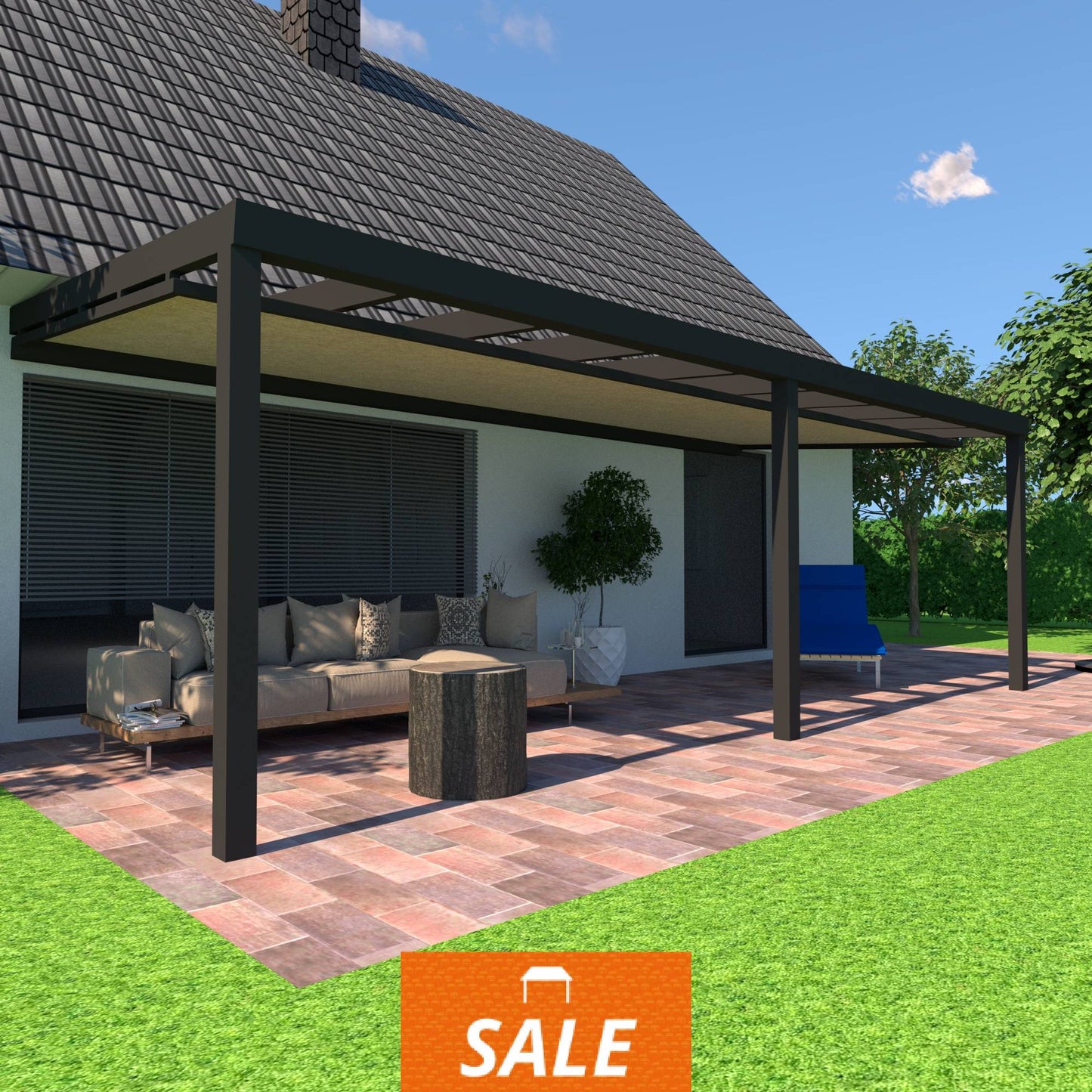 Schweng Terrassenüberdachung S400 mit Unterdachmarkise - 6,80 m x 2,99 m - inkl. Montage