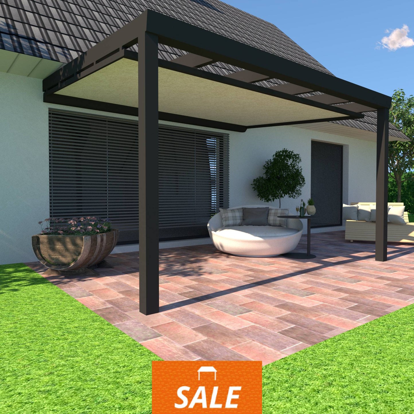 Schweng Terrassenüberdachung S400 mit Unterdachmarkise - 3,74 m x 2,94 m - inkl. Montage