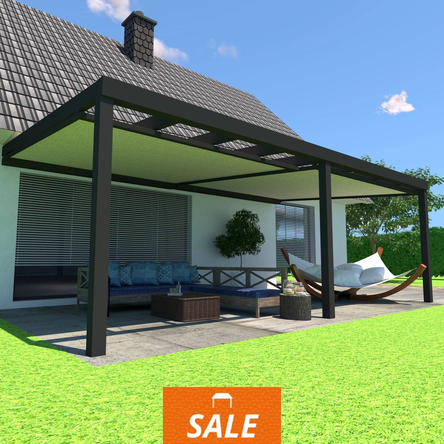 Schweng Terrassenüberdachung S400 mit Unterdachmarkise - 6,50 m x 2,90 m - inkl. Montage