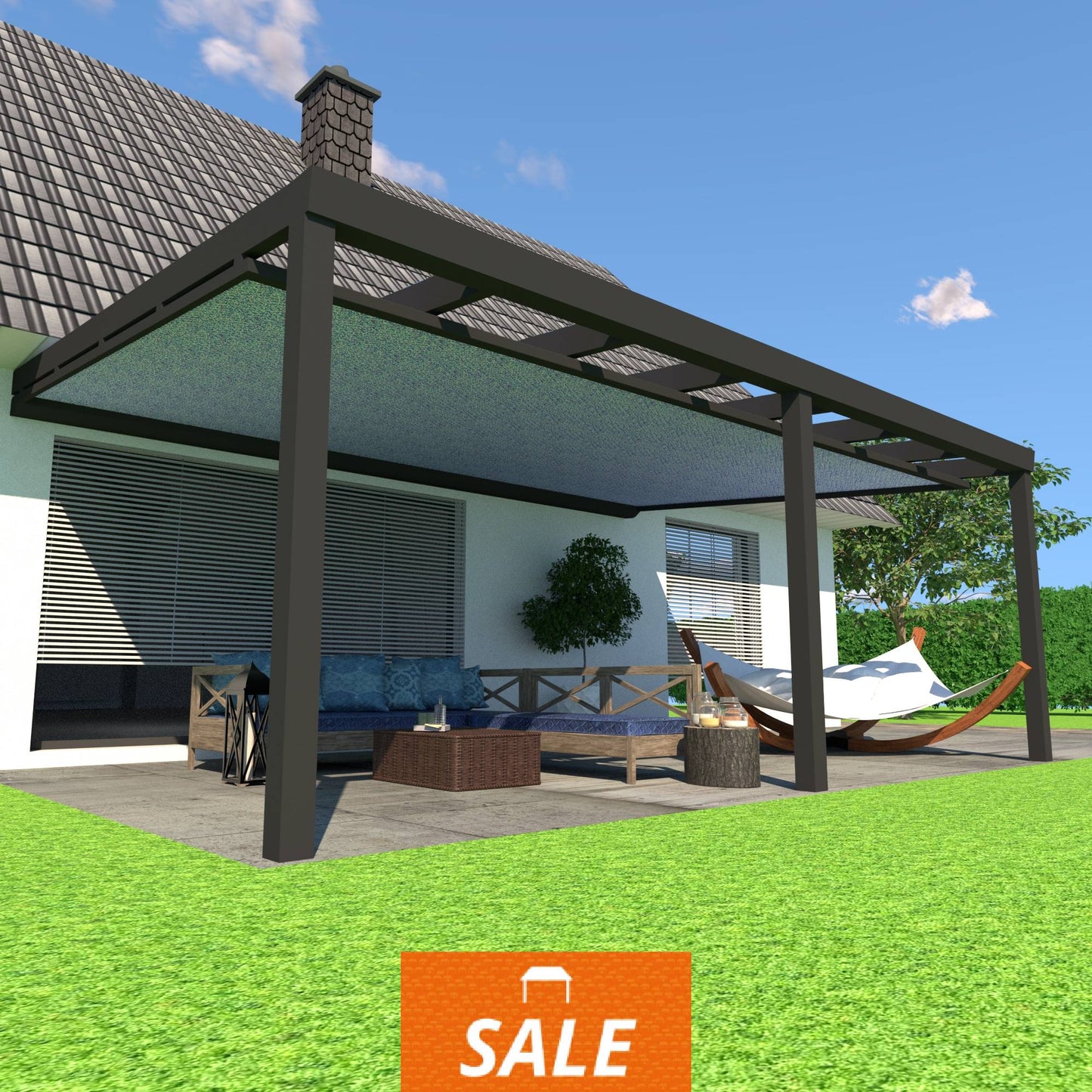 Schweng Terrassenüberdachung S400 mit Unterdachmarkise - 5,63 m x 3,97 m - inkl. Montage