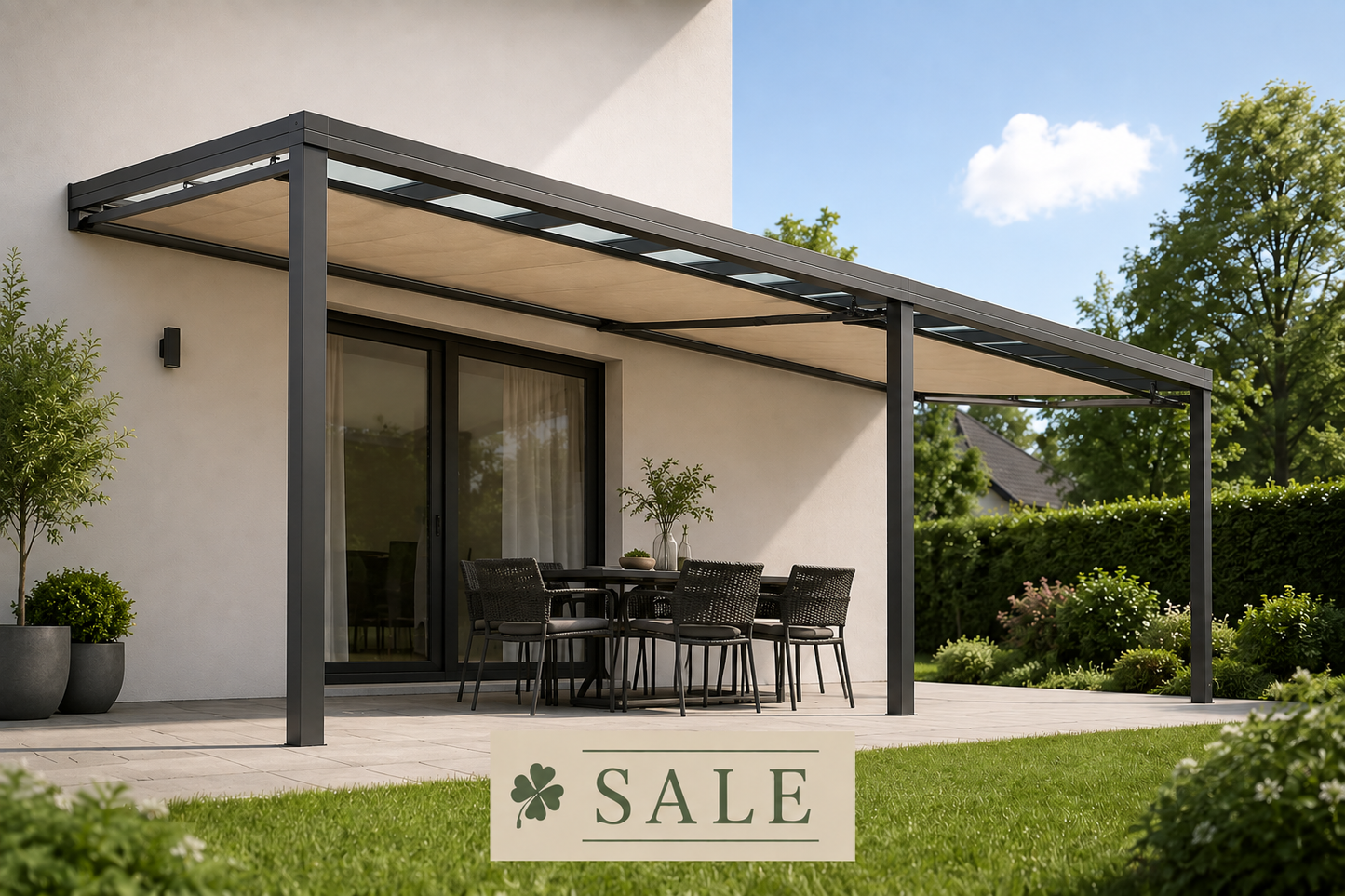 Schweng Terrassenüberdachung S400 mit Unterdachmarkise - 7,38 m x 3,16 m - inkl. Montage