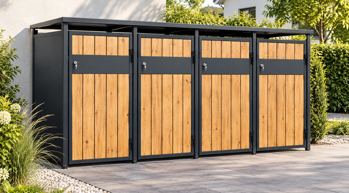 Mülltonnenbox 4-fach aus verzinktem Stahl – für 60 bis 240 Liter