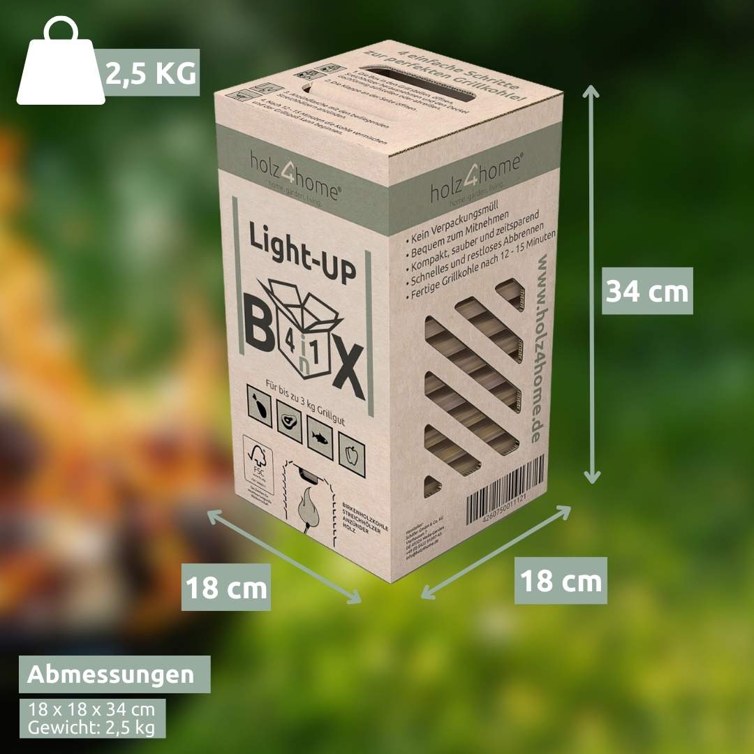 6er SET Grillkohle Premium Light-UP-Box 4in1 Grillanzünder Grillkohle