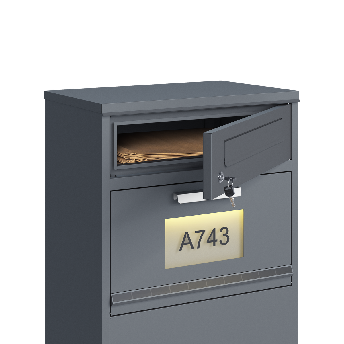 Schweng 2-in-1 Paketbox mit Briefkasten und LED-Beleuchtung – Verzinkter Stahl, abschließbar, 112 cm