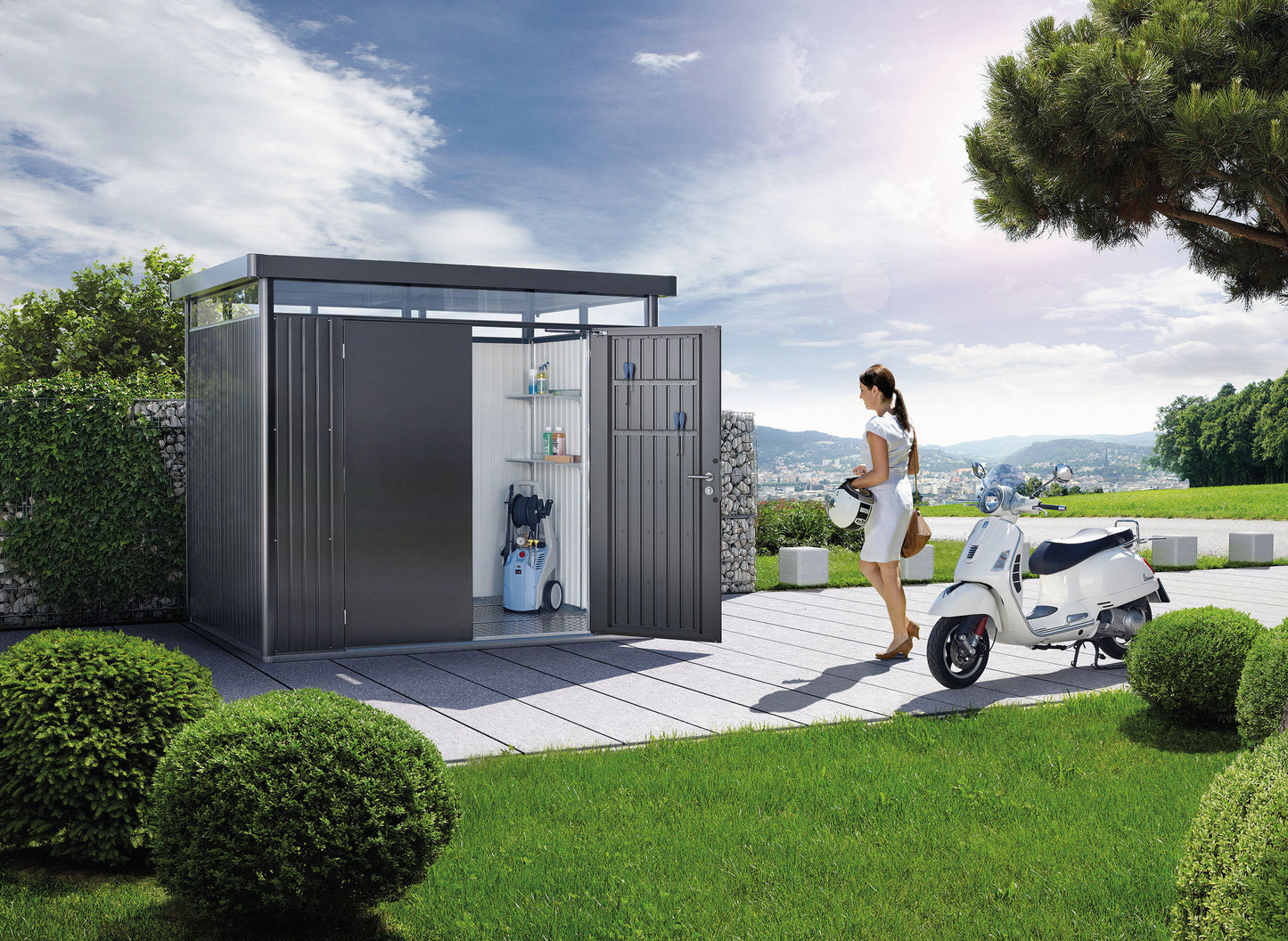 Biohort Gerätehaus Highline – konfigurierbar - silber-metallic