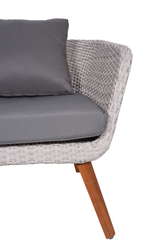 Sitzgruppe ARONA, 4-teilig – Stilvolles Outdoor-Design aus Aluminium, Akazienholz & Kunststoffgeflecht