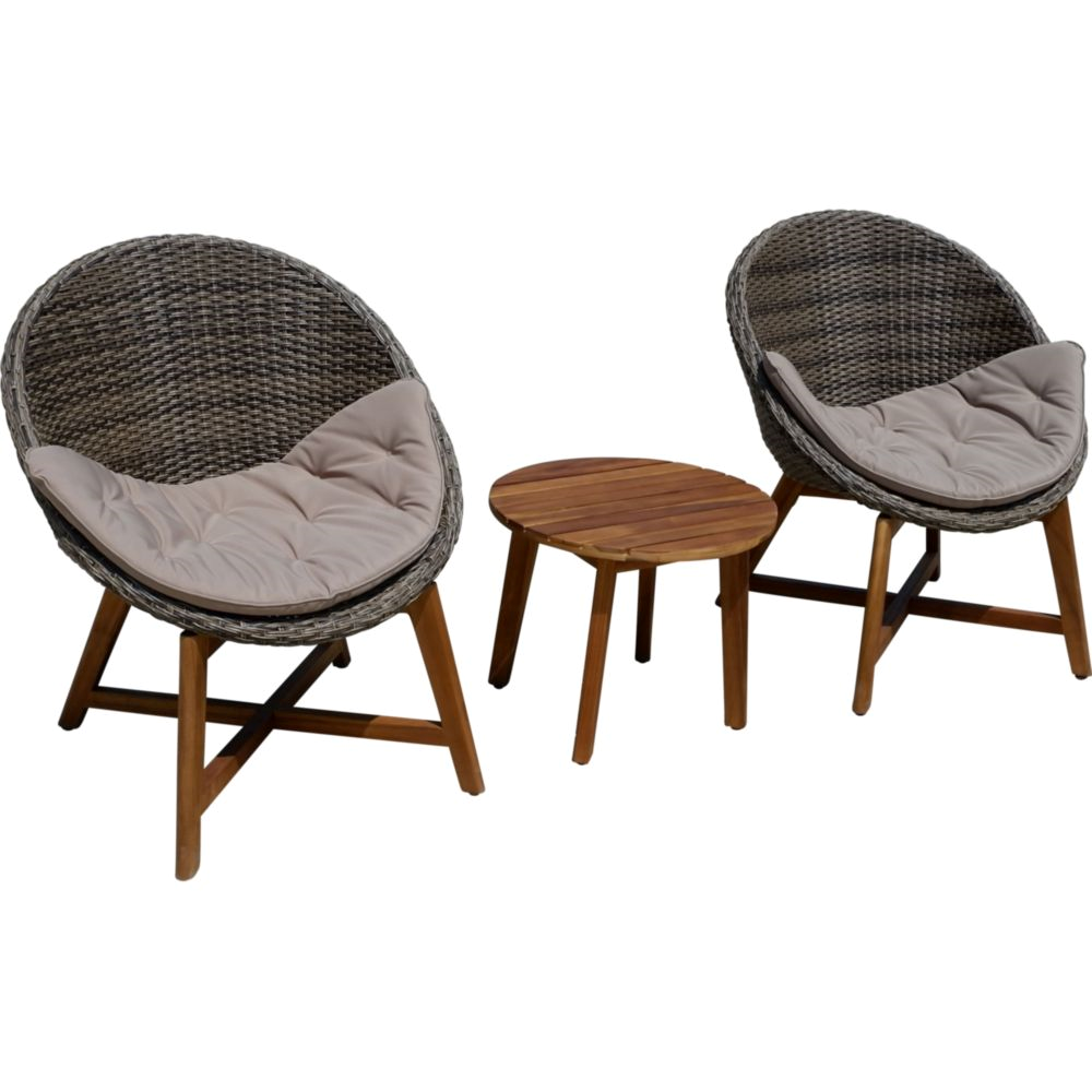 Sitzgruppe RENO von Harms – Stilvolles 3-teiliges Gartenmöbel-Set aus Akazie, Aluminium & Kunststoffgeflecht