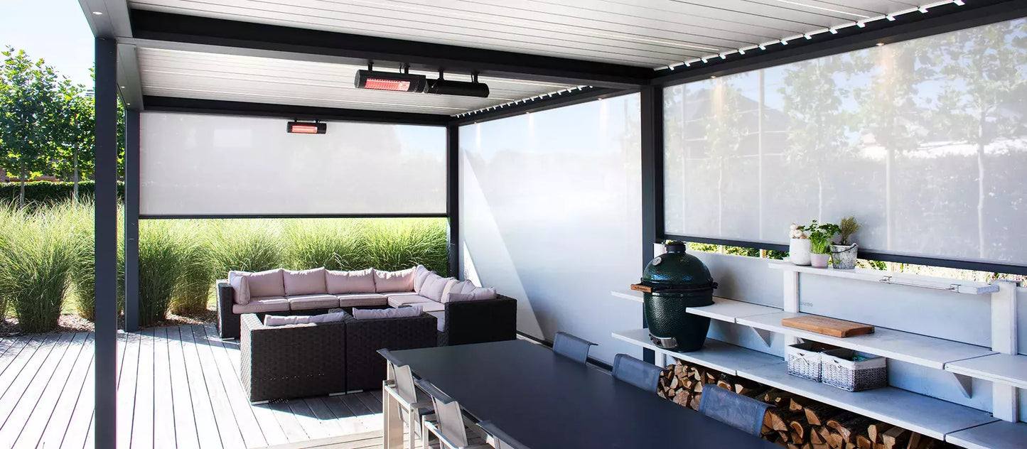 Lamellenpergola B200 – konfigurierbar - Weiß RAL 9016 Feinstruktur - Breite 3,03 m – 3,18 m