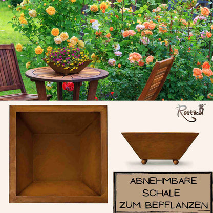 Rost Deko Pflanzsäule mit Blume des Lebens & Lebensspruch