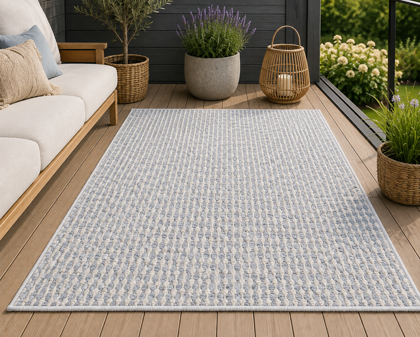 Outdoorteppich 160 × 200 cm – stilvoller Komfort für Terrasse & Balkon