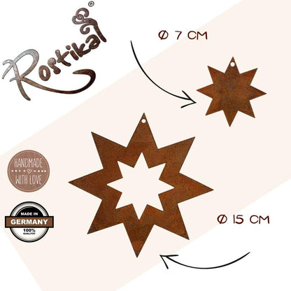 Edelrost Weihnachtsdeko Sterne zum Aufhängen | Rost Metall Gartenstecker Set