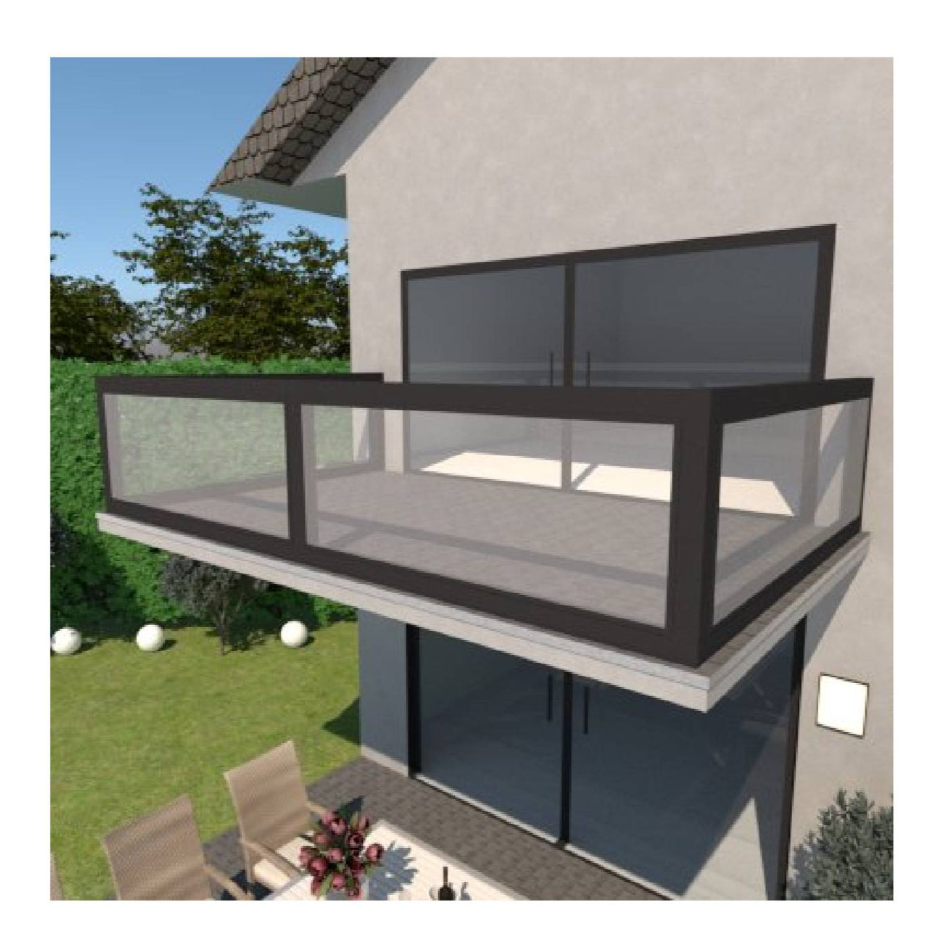 Schweng Geländer mit Glas - Weiß