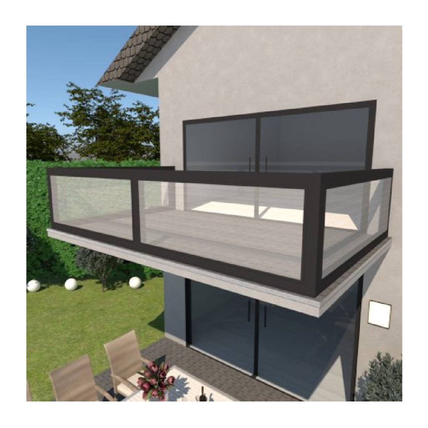 Schweng Geländer mit Polycarbonatplatten