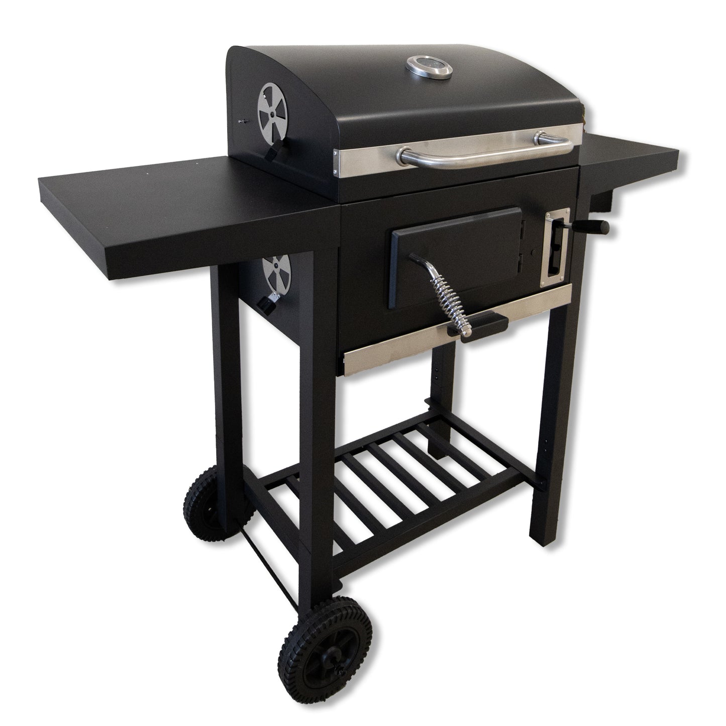 Trolley Holzkohlegrill mit Doppel-Seitenablagen, Grill