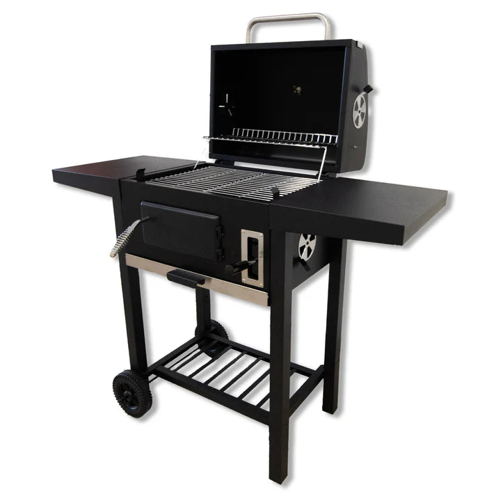 B-Ware Trolley Holzkohlegrill mit Doppel-Seitenablagen, Grill