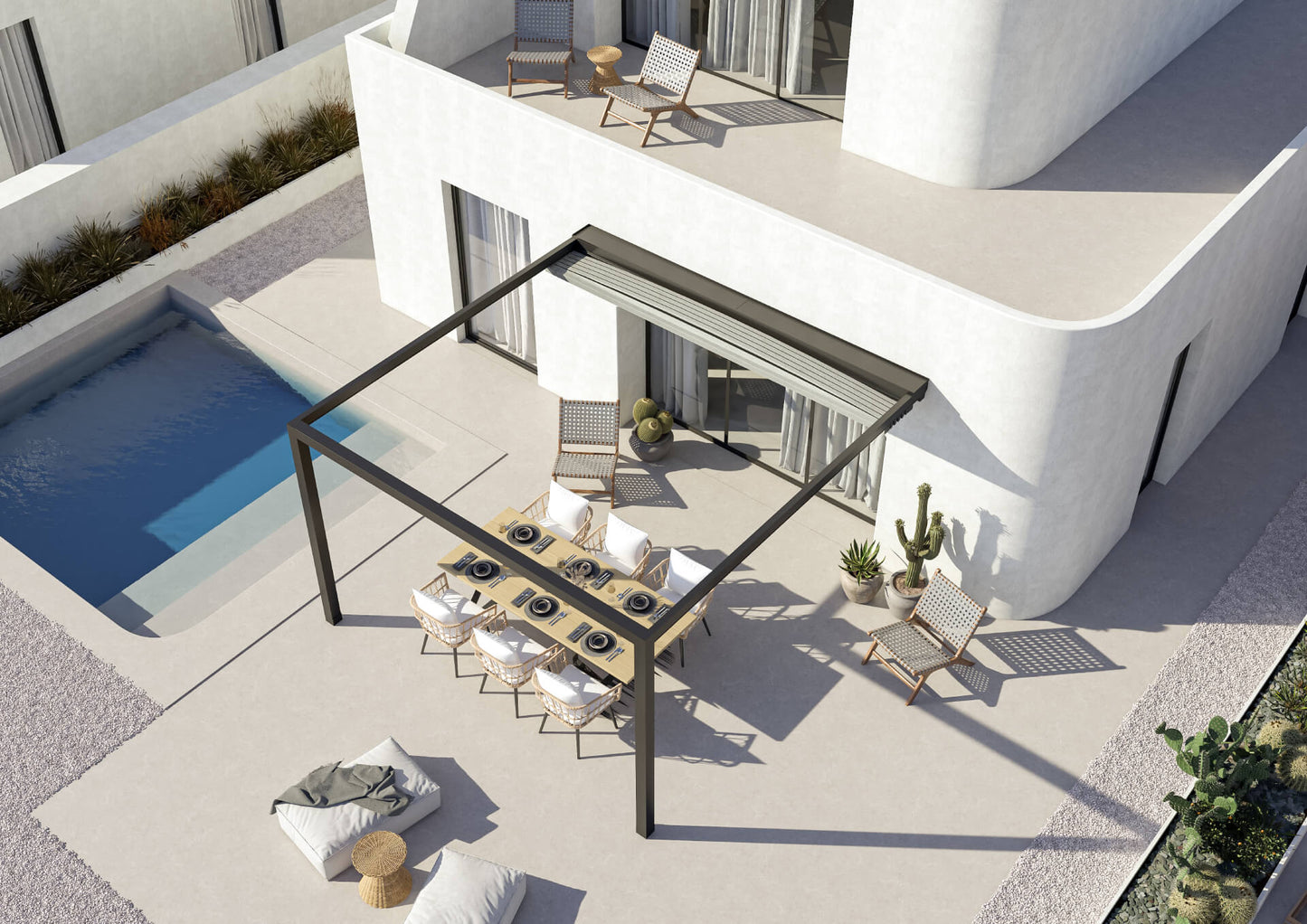 kubische Falt-Pergola KEPLAN wandangebunden - CORTEN RAU