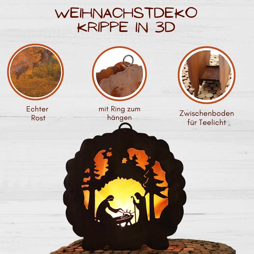 Weihnachtsdeko Krippe 3D Windlicht