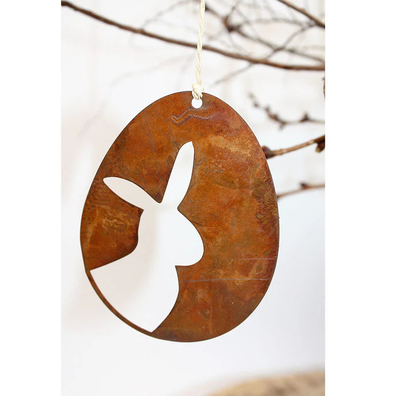 Edelrost Ostereier Deko Set 'Frohe Ostern' zum hängen | Metall Ostern Hängedeko - Handgemachte Spitzenqualität