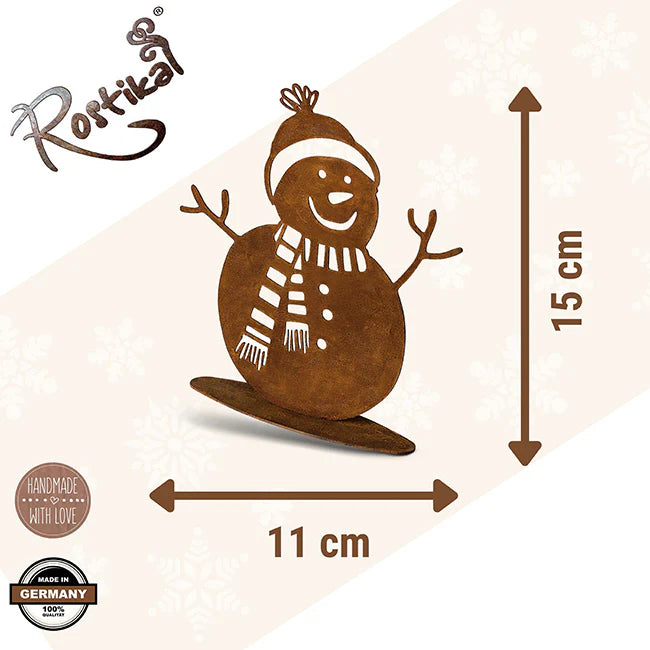Edelrost Schneemann Norbert aus Metall | Rost Winterdeko für Garten und Haus