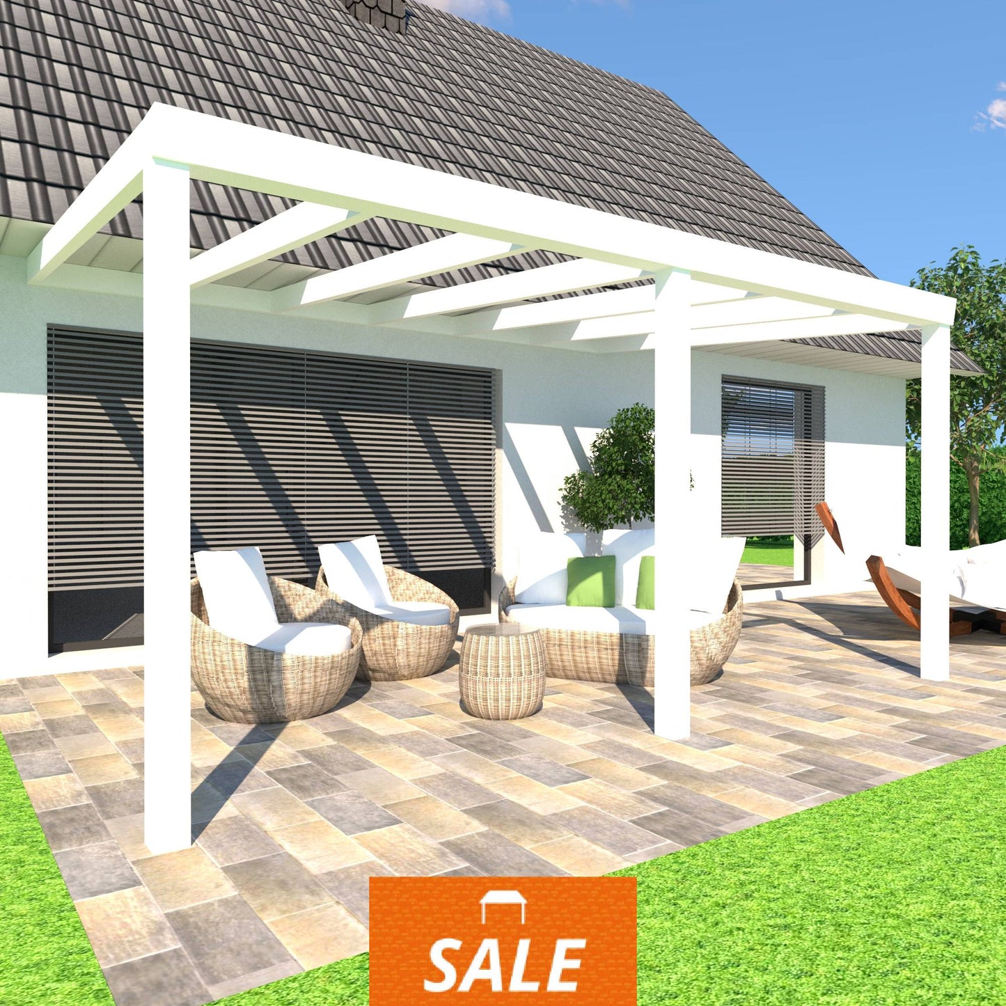 Schweng Terrassenüberdachung S400 Weiß - 4,47m x 3,16m - inkl. Montage