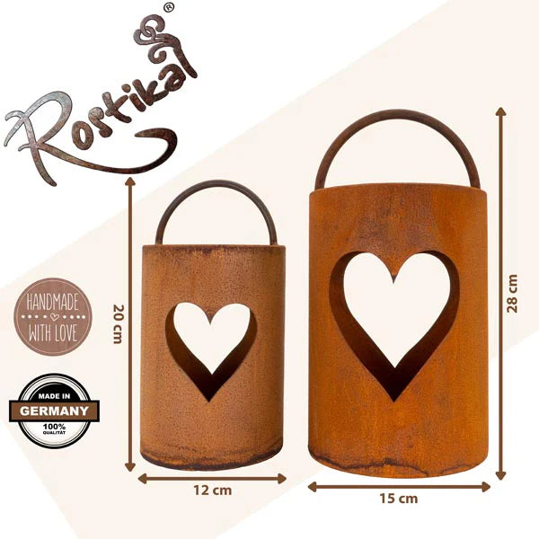 Metalldeko Windlicht mit Herz | Gartendeko Vintage Laterne - Rost Deko Laterne für Haus und Garten