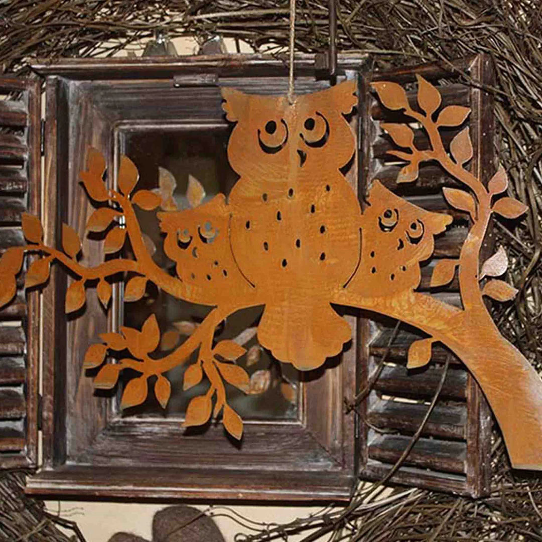Rost Garten Deko Eulen für Draußen | Vintage Look | Herbstdeko - 50 x 30 cm