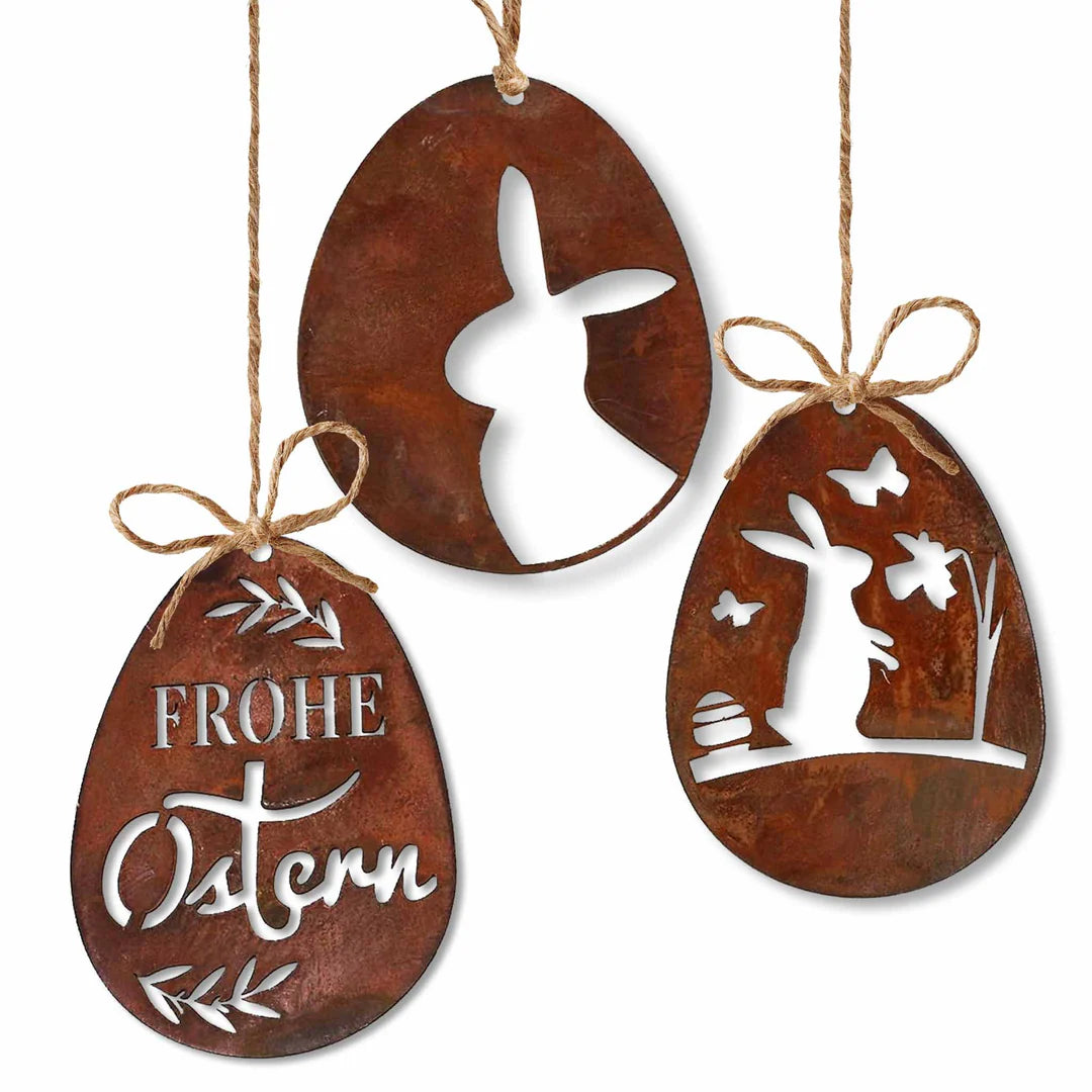 Edelrost Ostereier Deko Set 'Frohe Ostern' zum hängen