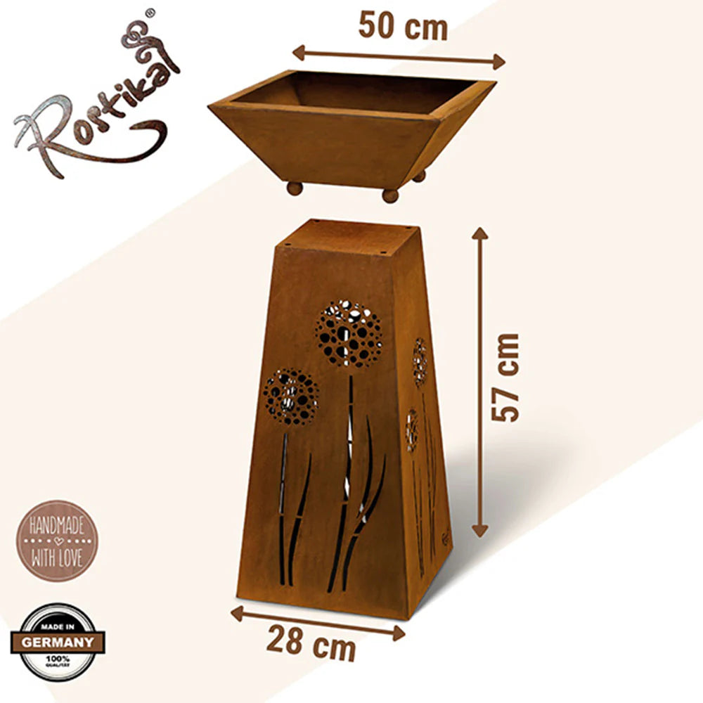 Dekosäule mit Schale - Metall Deko Säule mit Pusteblumenmotiv 35 x 35 cm