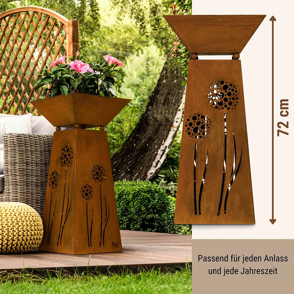 Dekosäule mit Schale - Metall Deko Säule mit Pusteblumenmotiv 35 x 35 cm