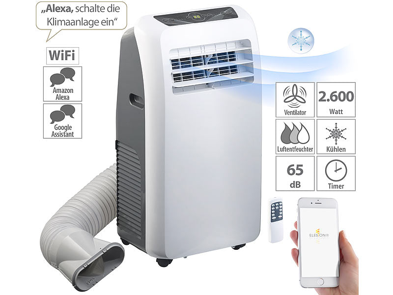 Sichler Klimaanlage Alexa: Mobile Klimaanlage, 9.000 BTU/h, 2.600 Watt, WLAN & App-Steuerung, B-Ware