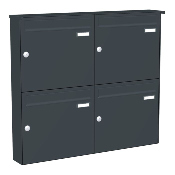 Briefkastenanlage | Aufputz | Edelstahl | 4-Fach | senkrechte Kästen