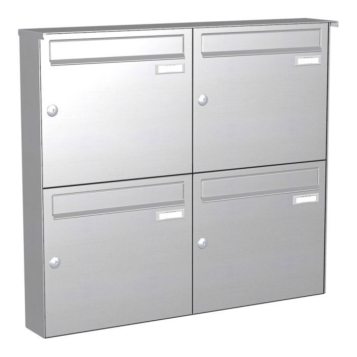 Briefkastenanlage | Aufputz | Edelstahl | 4-Fach | senkrechte Kästen