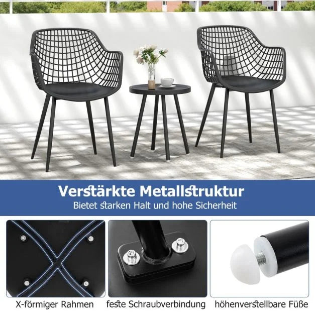 3-teiliges Terrassenmöbel-Set Bistrostühle und Beistelltisch mit Sitzflächen + Tischplatte aus PP Schwarz