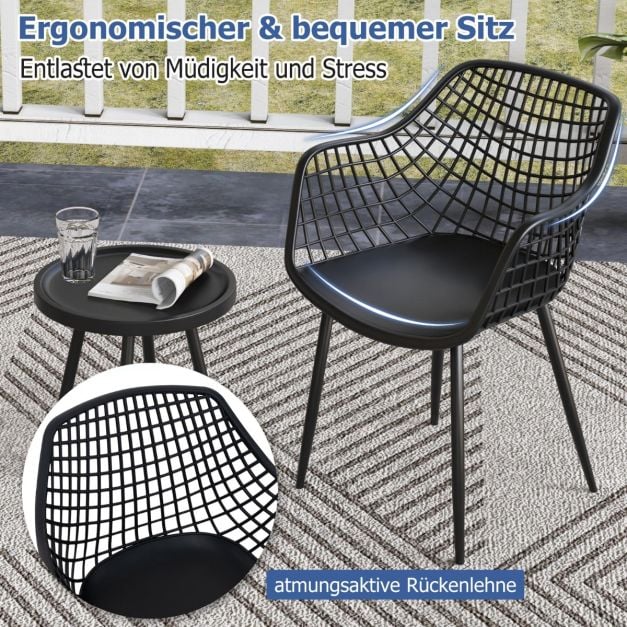 3-teiliges Terrassenmöbel-Set Bistrostühle und Beistelltisch mit Sitzflächen + Tischplatte aus PP Schwarz