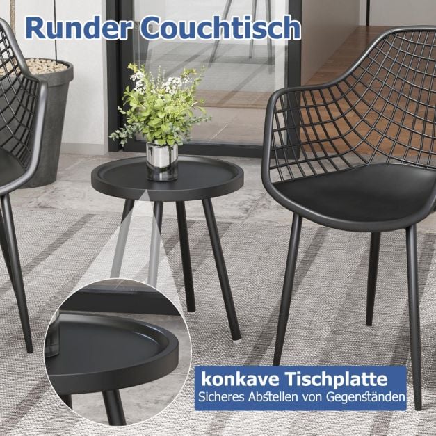 3-teiliges Terrassenmöbel-Set Bistrostühle und Beistelltisch mit Sitzflächen + Tischplatte aus PP Schwarz