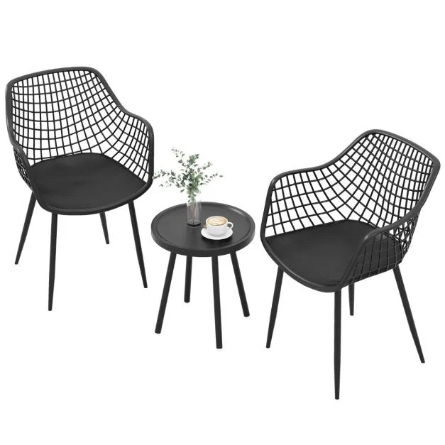 3-teiliges Terrassenmöbel-Set Bistrostühle und Beistelltisch mit Sitzflächen + Tischplatte aus PP Schwarz