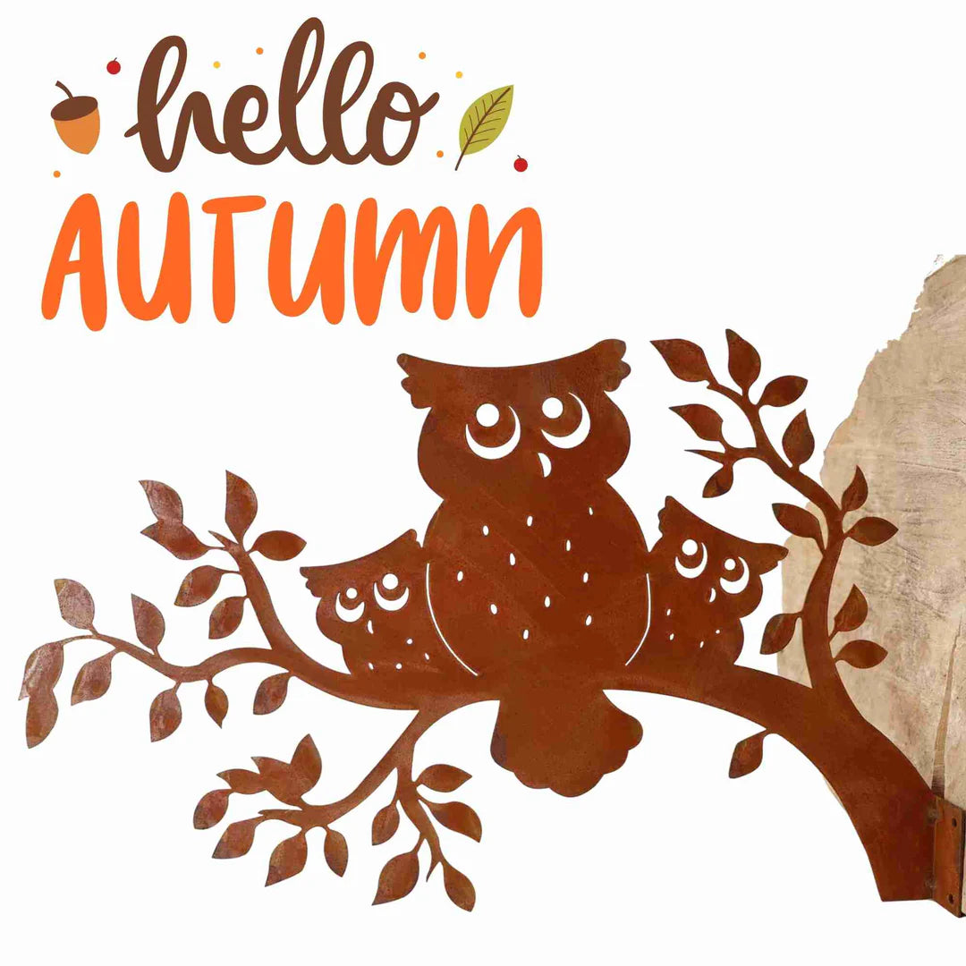 Rost Garten Deko Eulen für Draußen | Vintage Look | Herbstdeko - 50 x 30 cm