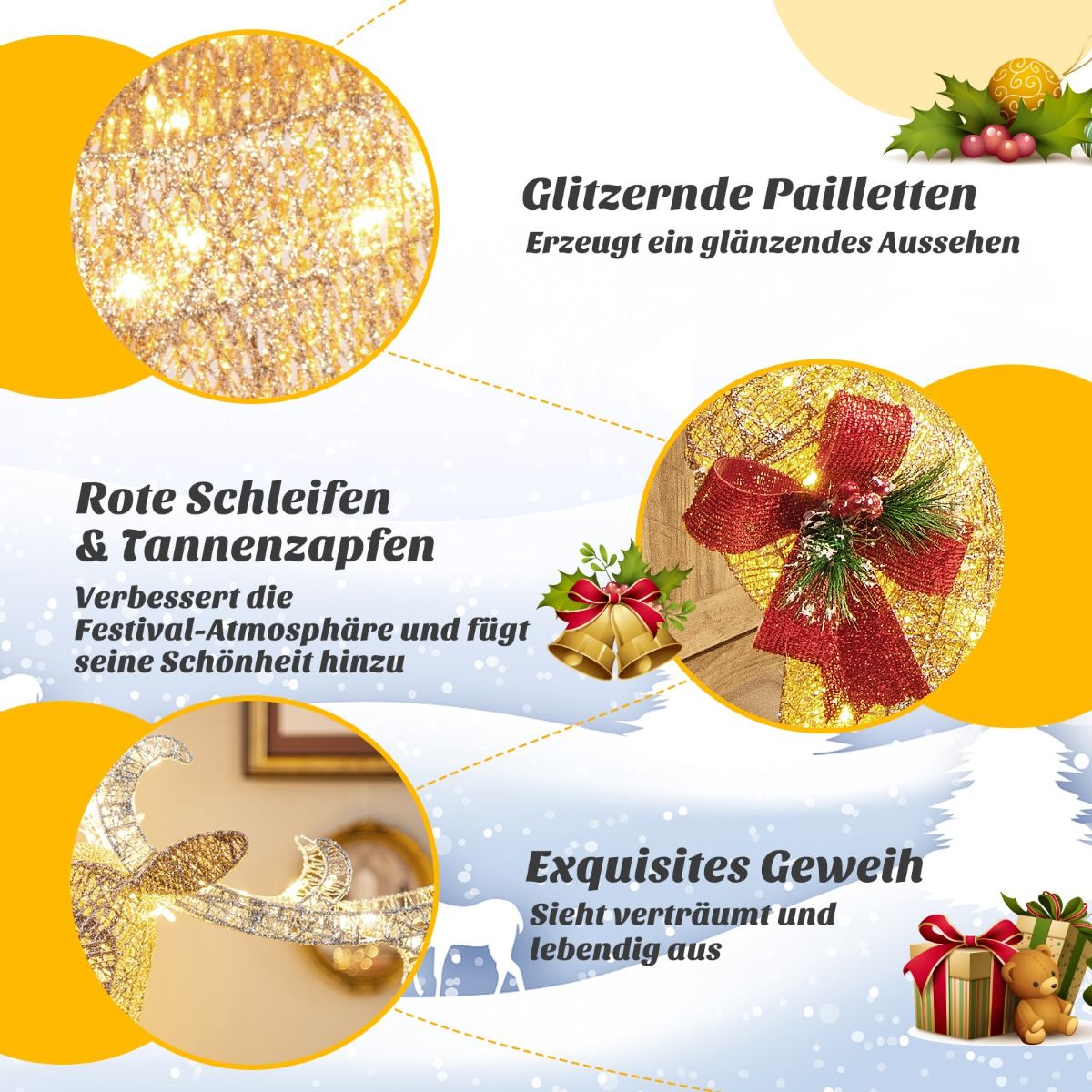 Beleuchtetes Weihnachts-Rentier mit Schlitten