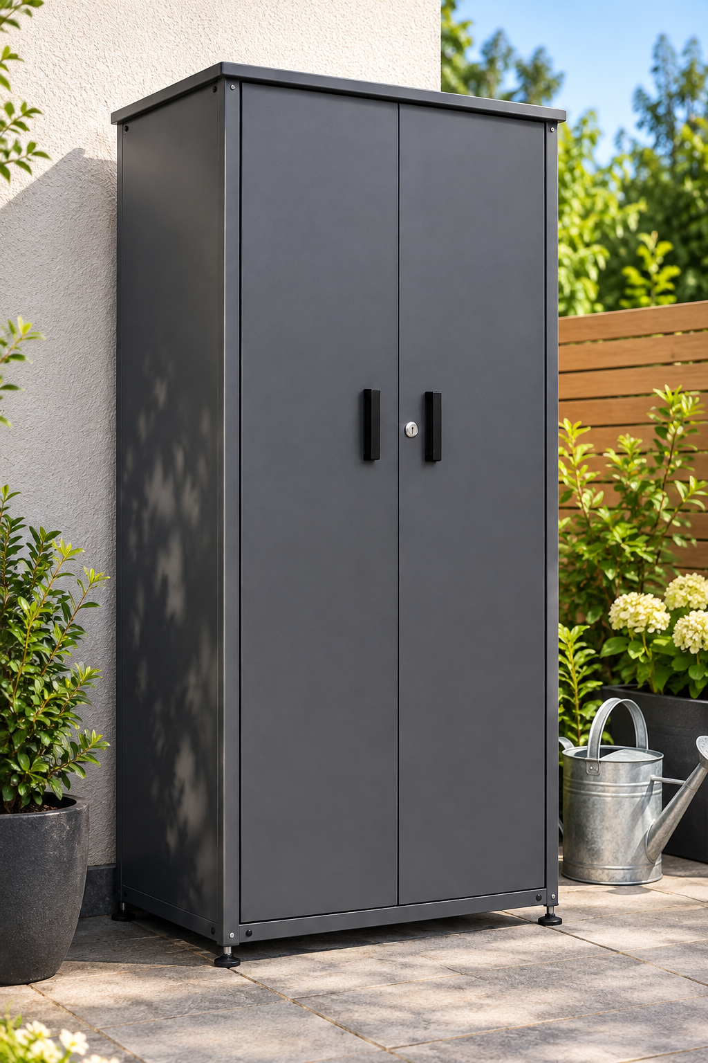 Metall-Geräteschrank aus verzinktem Stahl – Abschließbarer Gartenschrank mit Einlegeböden, 90 × 65 × 187 cm