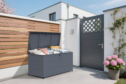 Garten-Auflagenbox 460 Liter aus verzinktem Stahl – pulverbeschichtete Outdoor-Aufbewahrungsbox, 136 × 66 × 67 cm