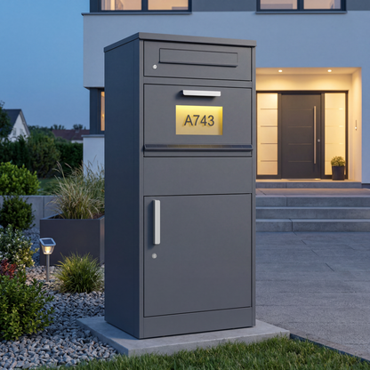 Schweng 2-in-1 Paketbox mit Briefkasten und LED-Beleuchtung – Verzinkter Stahl, abschließbar, 112 cm
