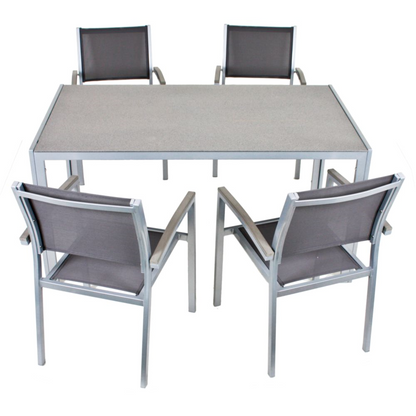 Gartengruppe GRACE – 5-teiliges Set aus Aluminium & Spraystone-Tisch