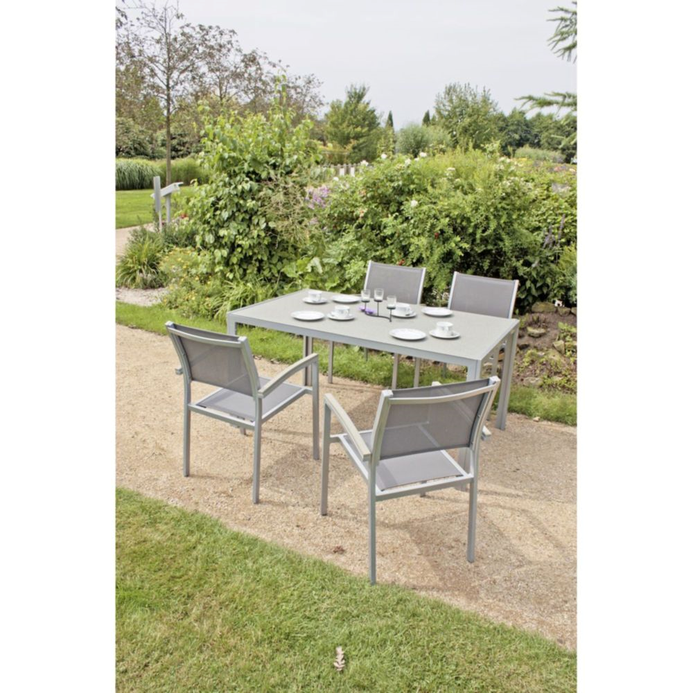 Gartengruppe GRACE – 5-teiliges Set aus Aluminium & Spraystone-Tisch