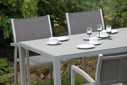 Gartengruppe GRACE – 5-teiliges Set aus Aluminium & Spraystone-Tisch